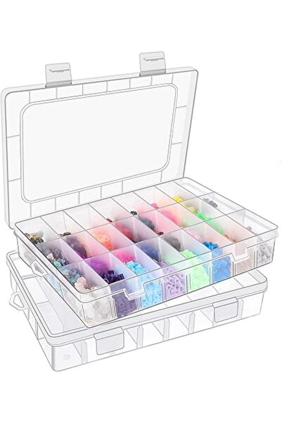 The Bros صندوقان منظمان شفافان، ٢٤ شبكة، لتخزين الخرز والحرف اليدوية والمجوهر...