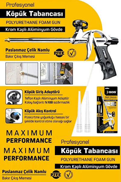 BİTERSE Pu Profesyonel Poliüretan Köpük Tabancası Krom Kaplama SGS301