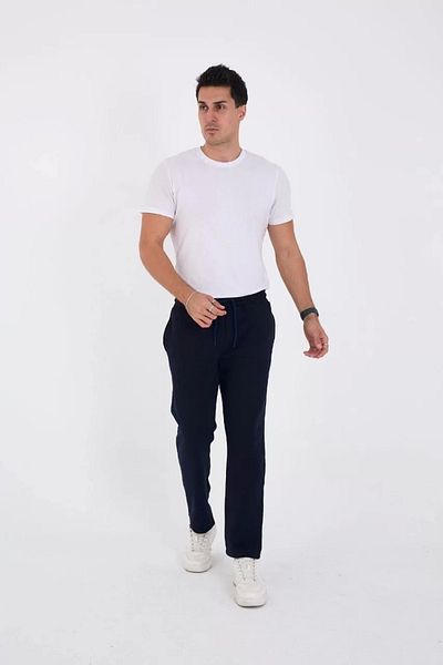 SuQ Unisex Three Thread Basic Tracksuit Special Design Trousers - Navy Blue