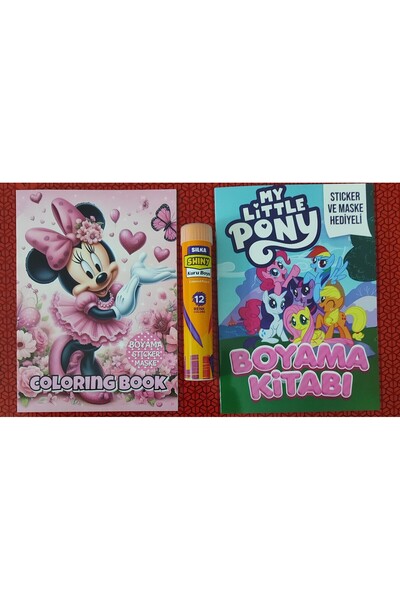 ada çanta kırtasiye 2 adet stickerli boyama kitabı ve 12 li tüp kuru boya kal...