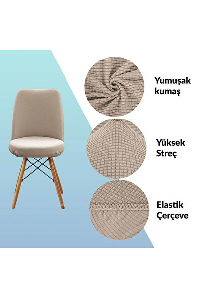 mucit home Oval Sandalye Kılıfı ,Bambu Kareli Kumaş Esnek Lastikli, açık kahverengi 6 Adet