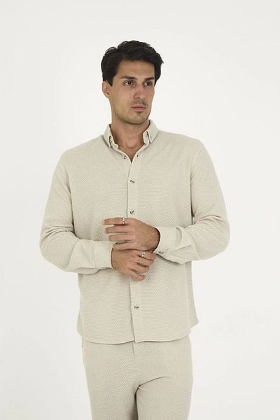 SuQ Buttoned Full Fit Long Sleeve Jacquard Shirt - Gray