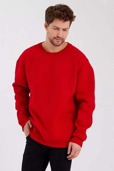 modamtn    Men's Solid Color Crew Neck Sweat - Red