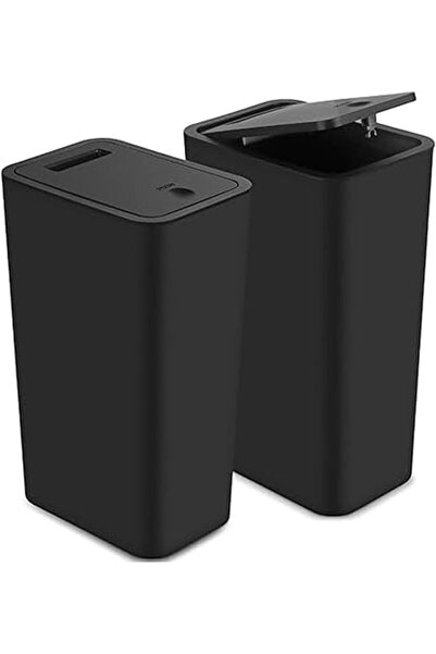 The Bros سلة مهملات الحمام مع غطاء (أسود) (2)