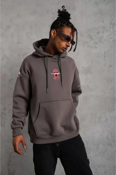 Silerra    Men's Mask Printed Hooded Sweat - Gray