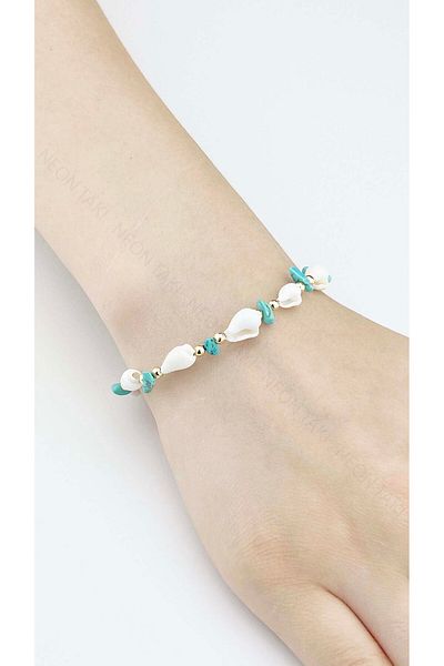 Neon Takı by Atalay Sensitivity Tag and Seashell Bracelet 504, Turquoise - White