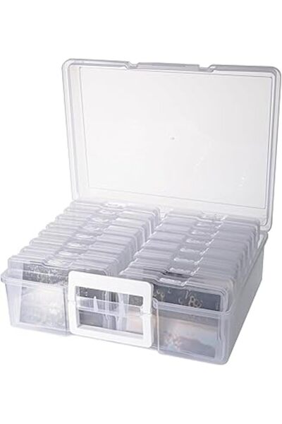 The Bros صندوق تخزين صور أكريليك - ١٦ قطعة ٤×٦ علب شفافة بمقبض للبطاقات والصو...