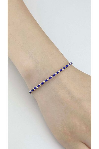 Neon Takı by Atalay Sensitivity Tag and Blue and Yellow Color Beaded Bracelet 506