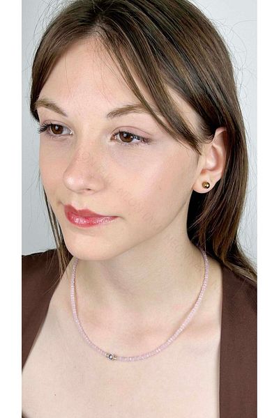 Neon Takı by Atalay Sensitive Tag and Evil Eye Beaded, Pink Stone Necklace 428