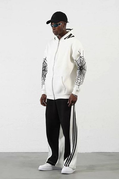 SuQ Three thread b Printed zipper k Hooded cardigan - white