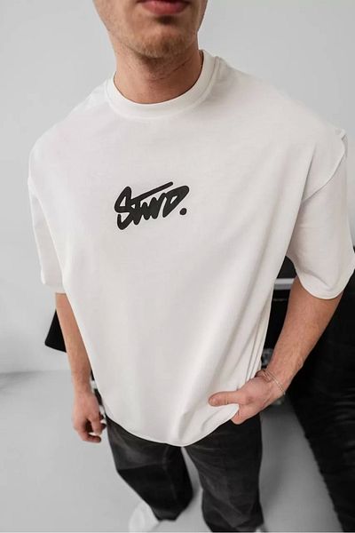 SuQ Men's Printed Oversize T-shirt - White