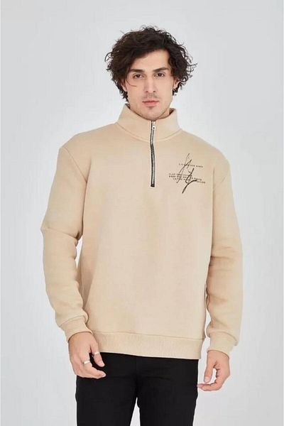 modamtn    Men's Half Zipper Printed Sweat - Beige