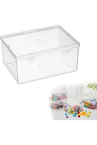 The Bros عبوة من 4 صناديق تنظيم بلاستيكية شفافة بأغطية - صناديق قابلة للتكديس 7.09×5.2×3.43 بوصة للألعاب والأرفف