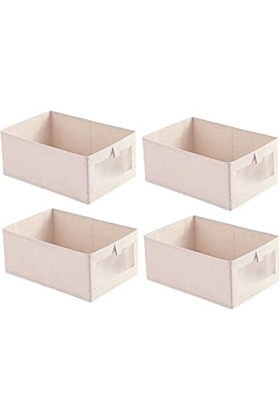 The Bros مجموعة من 4 صناديق تخزين كتان قابلة للطي مع مقابض ونافذة، منظمات كبي...
