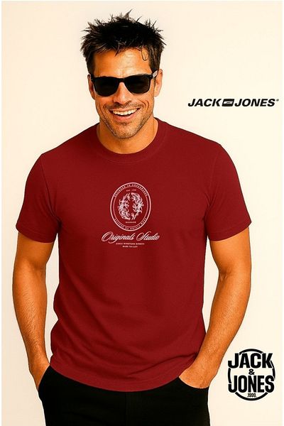 Jack & Jones Ανδρικό μπλουζάκι με τυπωμένο λογότυπο J&J Θιβετιανό κόκκινο μπορντό A0000