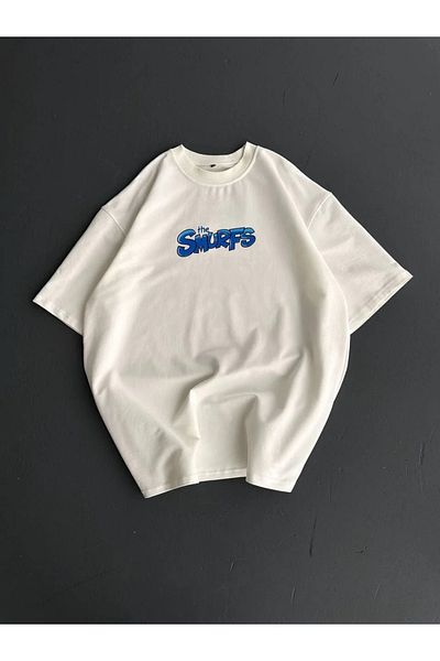 SuQ Front and Back Printed Oversize Crew Neck T-Shirt - White