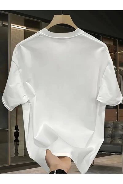 SuQ Men's Oversized Casual Short Sleeve T-Shirt with Pink Panther Print Is Perfect for Spring and Summer - White