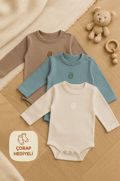 Babily 100% Cotton Three Piece Long Sleeve Snap Fastener Unisex Bodysuit Baby Newborn and Children