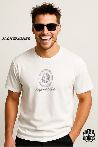 Jack & Jones Ανδρικό μπλουζάκι με τυπωμένο λογότυπο J&J Λευκό A6666