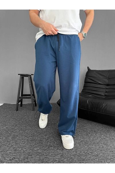 SuQ Two Thread Fabric Elastic Waist Semi Flota Pocket Pipe Leg Baggy Bottom Tracksuit - Turquoise