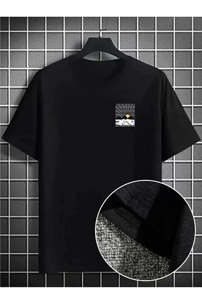 SuQ Men's Mountain Graphic T-Shirt, Large Size Casual T-Shirt for Summer - Black