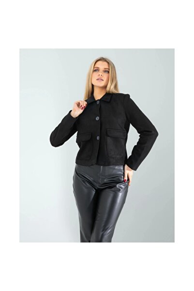 Generic Brand Elegant Black Suede Winter Jacket