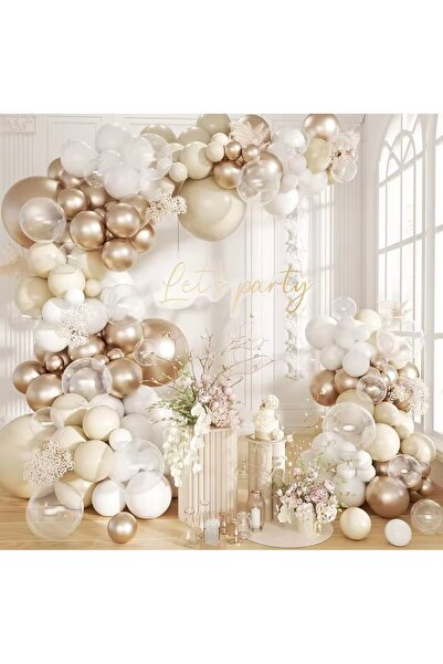 Öztürkpartievi DenizKumu Beyaz Aura Krem Bej Doğum Günü Balon Zinciri
