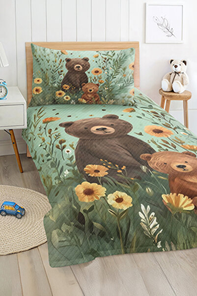 Realhomes مجموعة غطاء سرير بيكه لغرفة الأطفال والمراهقين باللون الأخضر الباست...