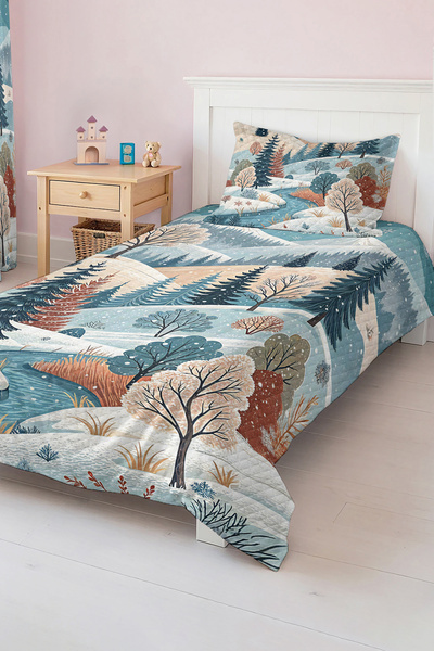 Realhomes مجموعة غطاء سرير لغرفة الأطفال والمراهقين بنمط الجبال المغطاة بالثل...