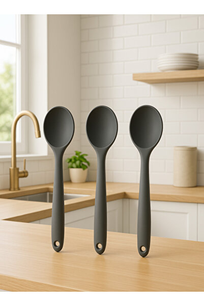 HZL HOME Short Size 20 cm Gray 3-Piece Silicone Spoon Set Deep Ultra Hard Tip