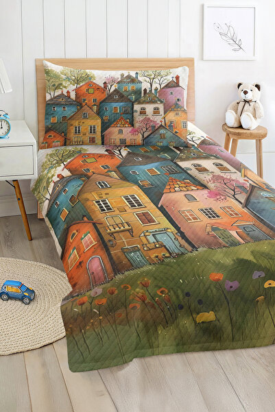 Realhomes مجموعة غطاء سرير بيكيه لغرفة الأطفال والمراهقين بنمط منزلي ملون