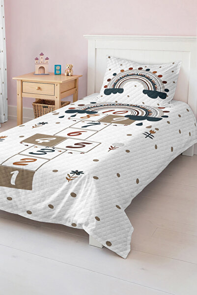 Realhomes مجموعة بيكيه لغرفة الأطفال والمراهقين بنمط قوس قزح ملون ولوح القفز