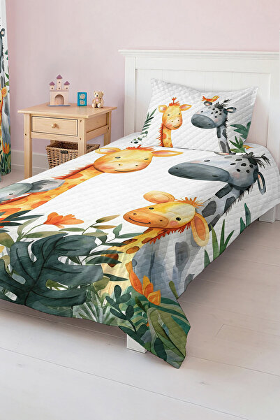 Realhomes مجموعة غطاء سرير بيكيه لغرفة الأطفال والمراهقين بنمط حيوانات لطيفة