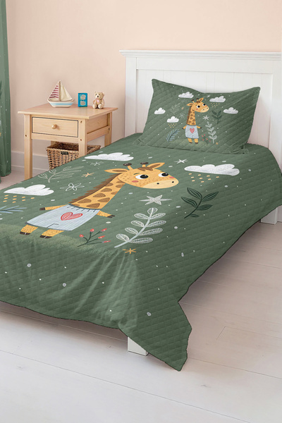 Realhomes مجموعة غطاء سرير غرفة الأطفال والمراهقين باللون الأخضر الباستيل مع ...