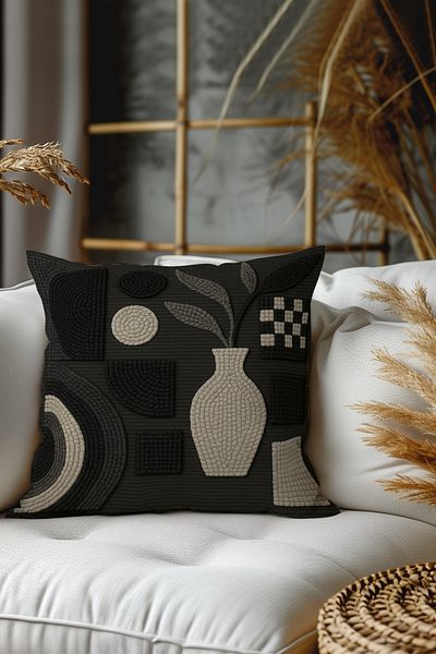 Belle Benoit Set de 2 huse de pernă decorative cu model de broderie, imprimare pe două fețe – stil boem, cu fermoar