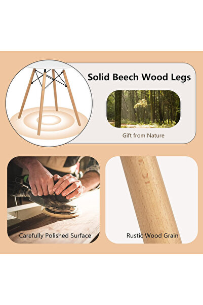 Generic طاولة طعام دائرية 80x80x75 - طاولة قهوة بلاستيكية بأرجل خشبية - بيضاء