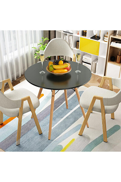 Generic Round Dining Table 80x80x75 - Plastic Coffee Table with Wooden Legs - Black