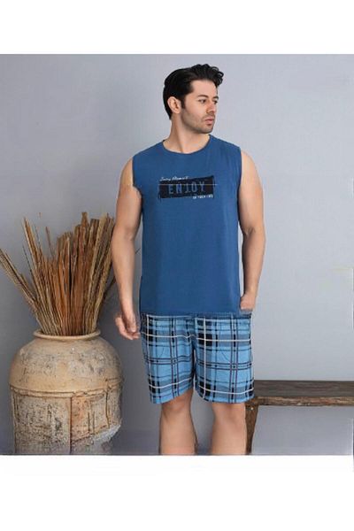Pijamoni Ανδρικό σετ πιτζάμες με λαιμόκοψη με αμάνικο σορτς 6185/10 - 1 τεμ.