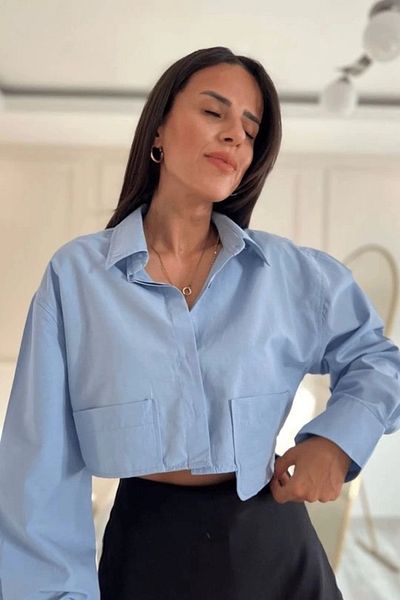 Işıltı kidss Poplin Crop Shirt Blue S3060