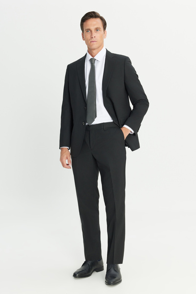 ALTINYILDIZ CLASSICS Men's Black Waterproof Regular Fit Wide Cut Mono Collar Wool Nano Suit
