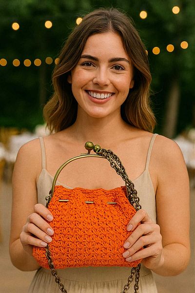 SONİKON LİNE Handmade Rustic Handle Chain Bohemian Design Knitted Shoulder Bag Leather Base Handmade Clutch