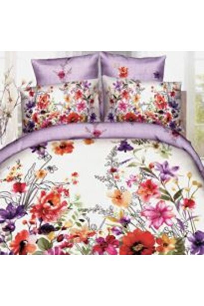 Ralex Double Bed Sheet 4 Pieces 220 x 230 cm Digital Print 3D, White/Red Blooming Tree Pucioasa