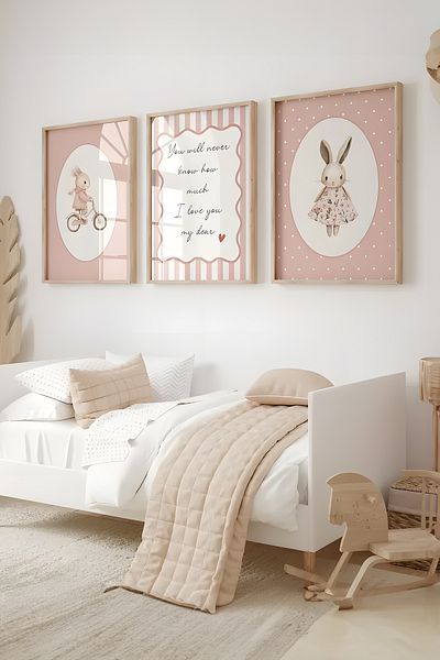 Home 3 τεμάχια Vintage Rabbit Παιδικό Δωμάτιο Αφίσα, Πίνακας Παιδικού Δωματίου, Σετ αφίσας χωρίς πλαίσιο, 3 τεμάχια