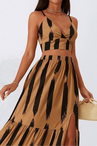 TUA MODA Tua Moda Women's Sleeveless Strap Crop Double Single Jersey Suit