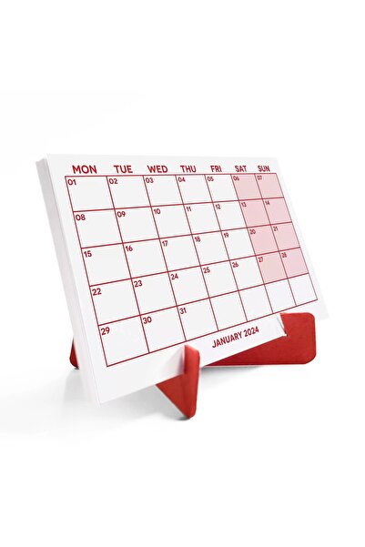 bi'aldım Kırmızı Renkli Aylık Planlama 2026 Takvim, 2026 Masa Takvimi, Red Color Monthly Planner Calendar
