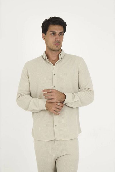 modamtn    Buttoned Full Fit Long Sleeve Jacquard Shirt - Gray