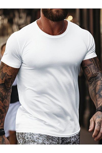modamtn Men's Short Sleeve Crew Neck Viscose Blouse