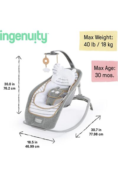Ingenuity Boutique Yıkanabilir Premium Peluş Kumaşlı Katlanabilir Bebek Sallanan Koltuk Bella Teddy 0-30 Ay