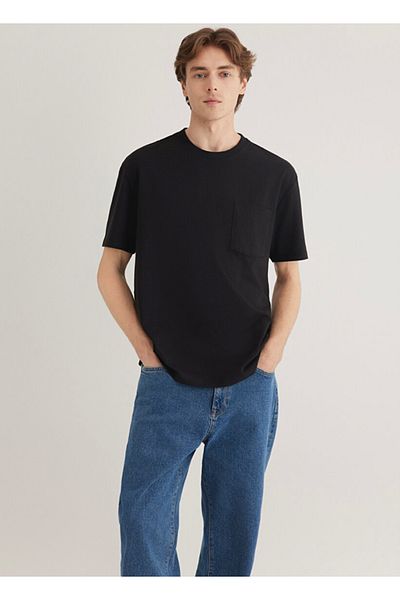 Mavi Crew Neck Plain Black Men's T-Shirt with Pockets Dmk.066248-900.
