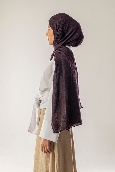 FLEUR SOİE Dama Pattern Plum Muslin Shal